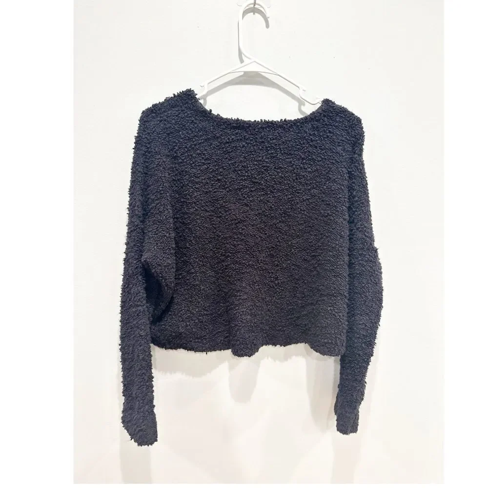 Free people popcorn cropped v-neck sweater black